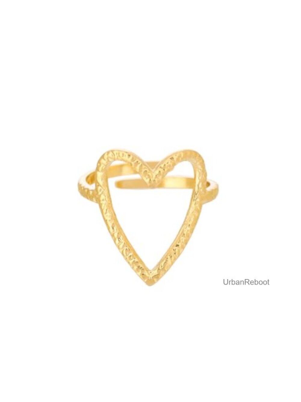 18K Gold-Plated Stainless Steel Heart Open Ring Adjustable Minimalist Statement